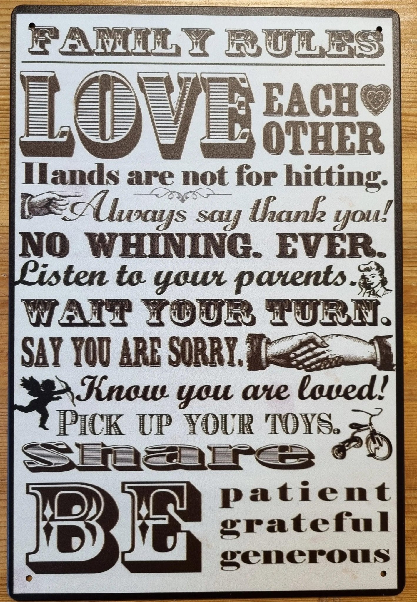 FAMILY RULES......Inspirational  & humerous Tin Sign-30cm x 20cm *-Vintique Concepts