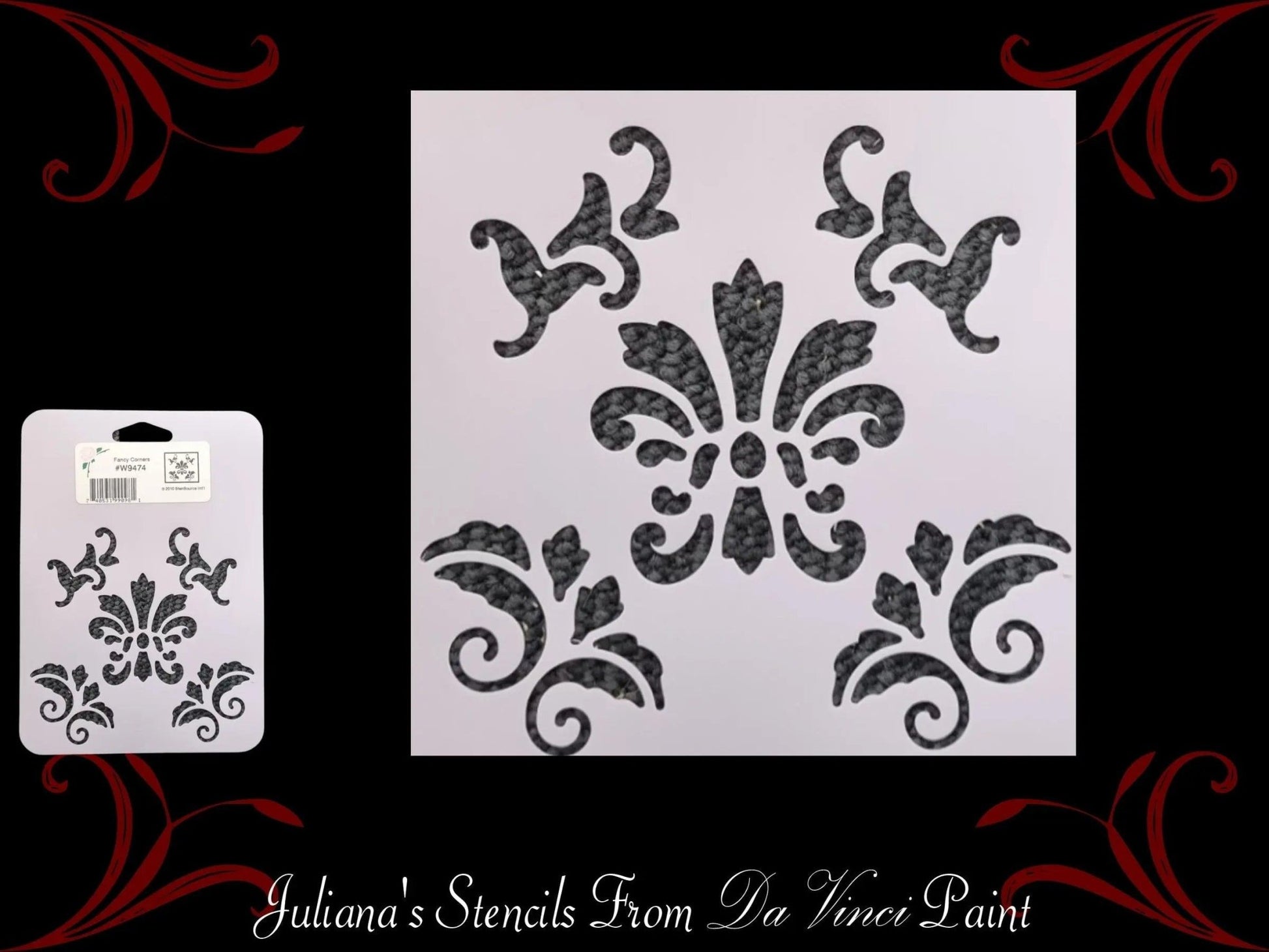 Fancy Corners vintage furniture paint stencil 127mm x 180mm-Vintique Concepts