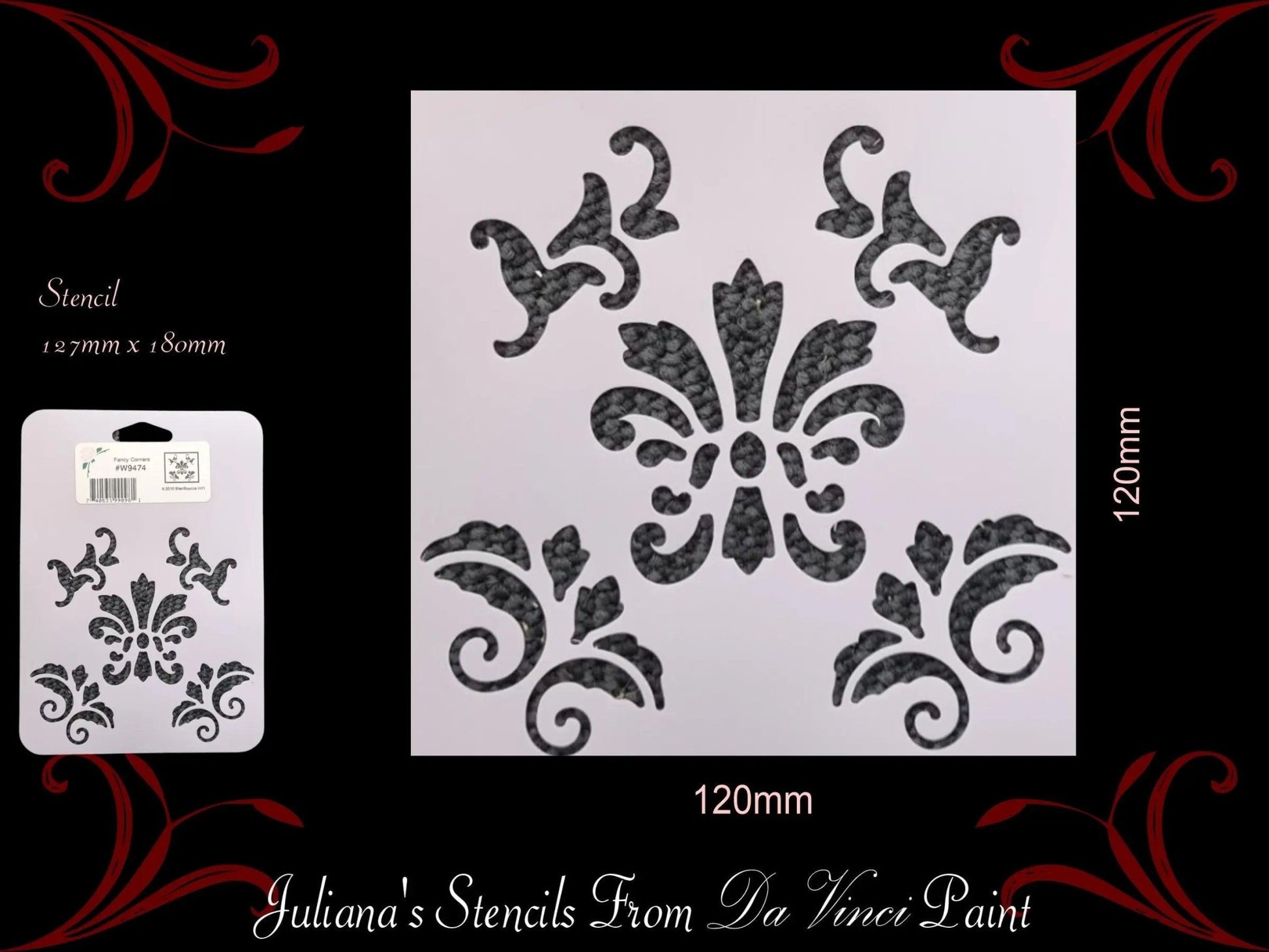 Fancy Corners vintage furniture paint stencil 127mm x 180mm-Vintique Concepts