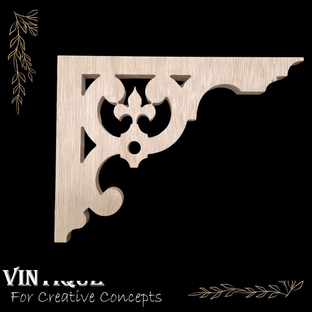 Carved wooden Lace fleur de Lis Fretwork Corner -(FW31) 300mm x 228mm - Vintique Concepts