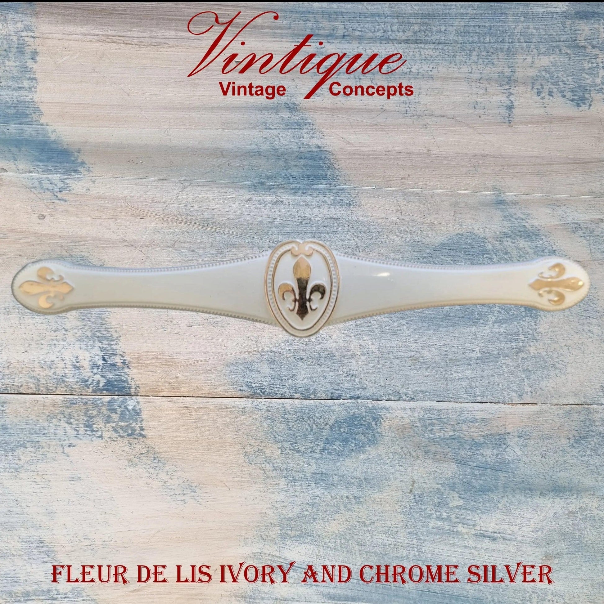 Fleur de Lis Ivory with Chrome silver Drawer handle 180mm long-Vintique Concepts
