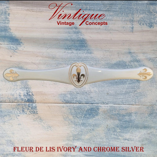 Fleur de Lis Ivory with Chrome silver Drawer handle 180mm long-Vintique Concepts