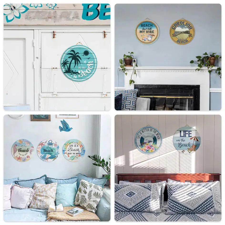 Flip Flop Zone -Round beach Tin Sign-30cm dia-Vintique Concepts