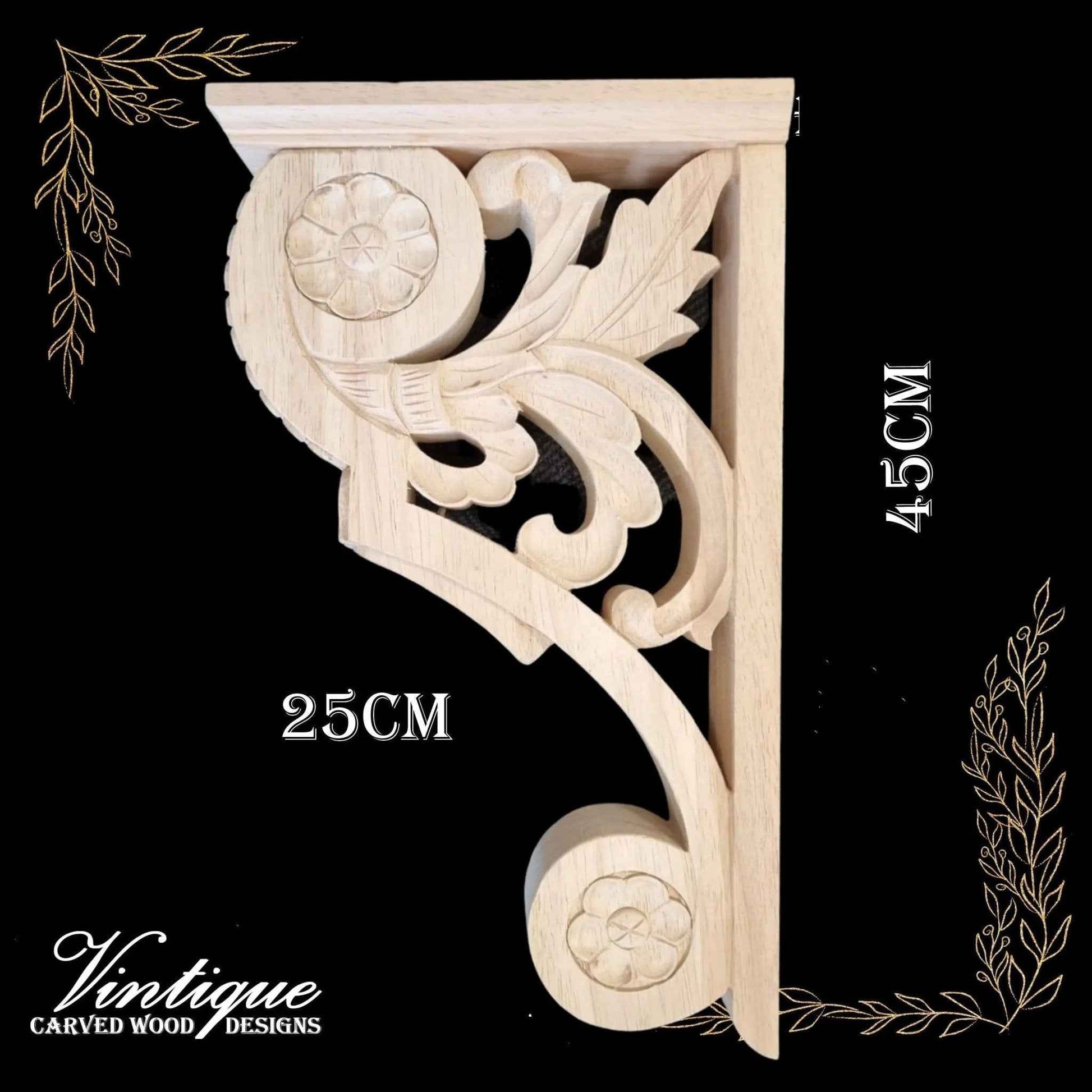 FlORAL & FAUNA Large wood shelf bracket 25cm x 45cm x 8cm (6cm carved width)