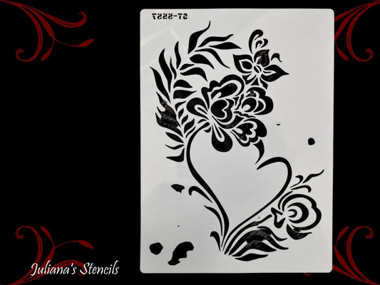 Floral Heart Vintage furniture paint stencil (A4 Size)-Vintique Concepts