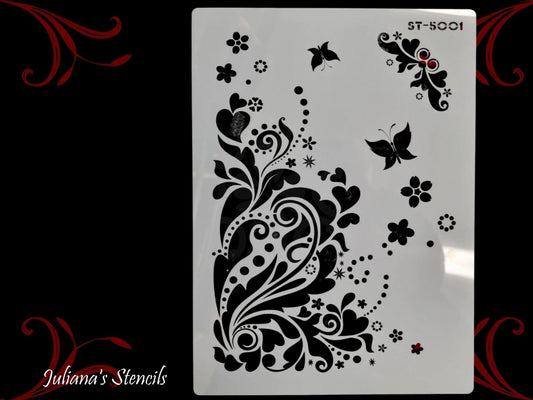Floral pattern and butterflies furniture and wall Paint Stencil-Vintique Concepts
