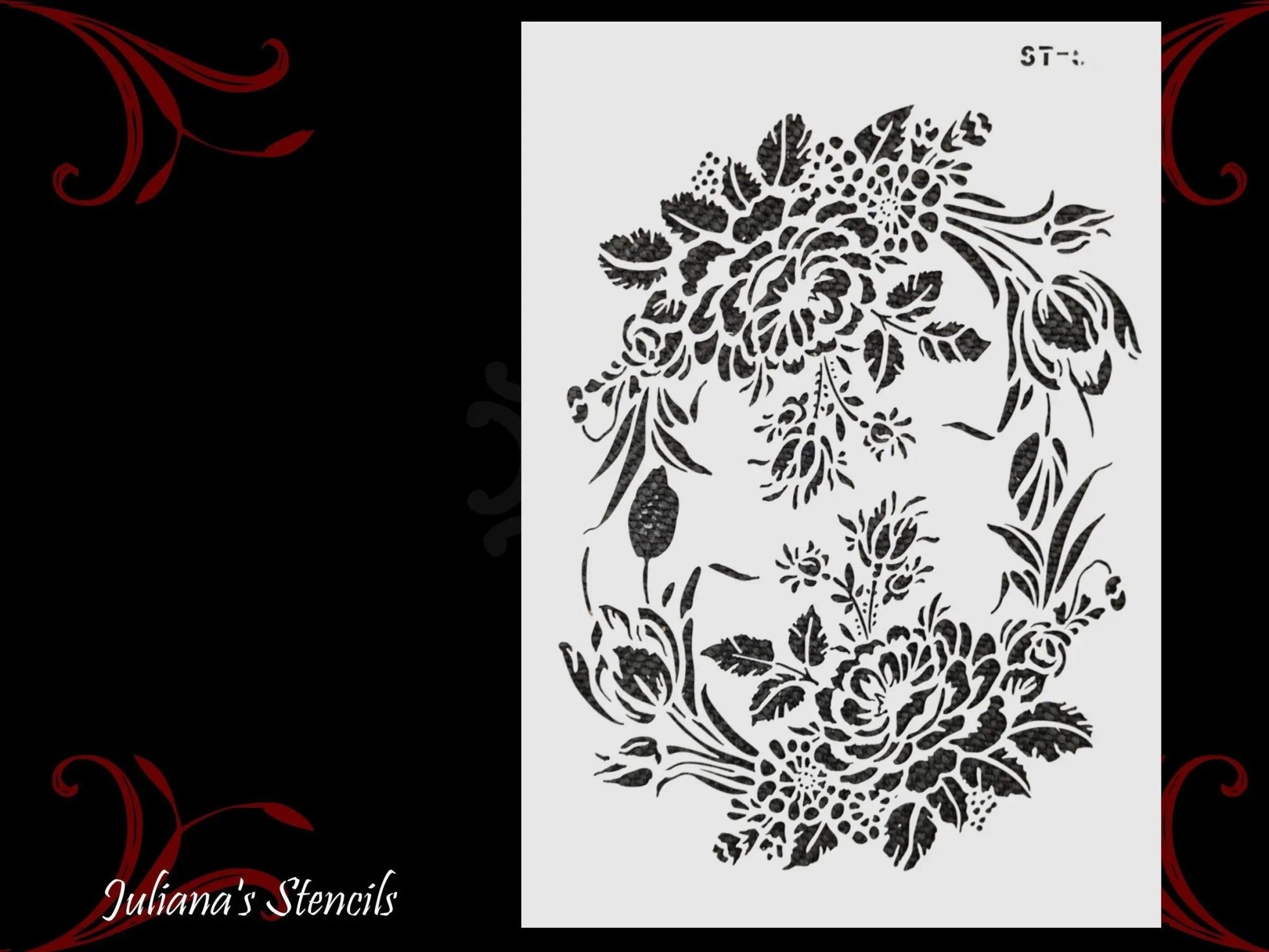 Flower Bouquet Vintage furniture paint stencil (A4 Size)-Vintique Concepts