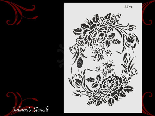 Flower Bouquet Vintage furniture paint stencil (A4 Size)-Vintique Concepts