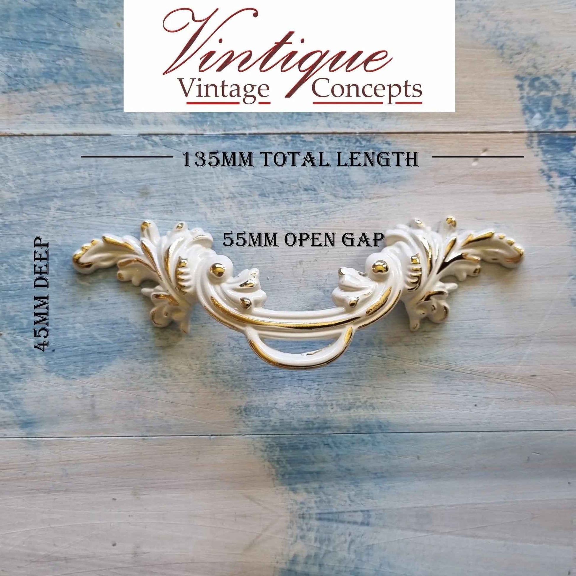 French Provence Off White/Gold Ornate Drawer handle 135mm long