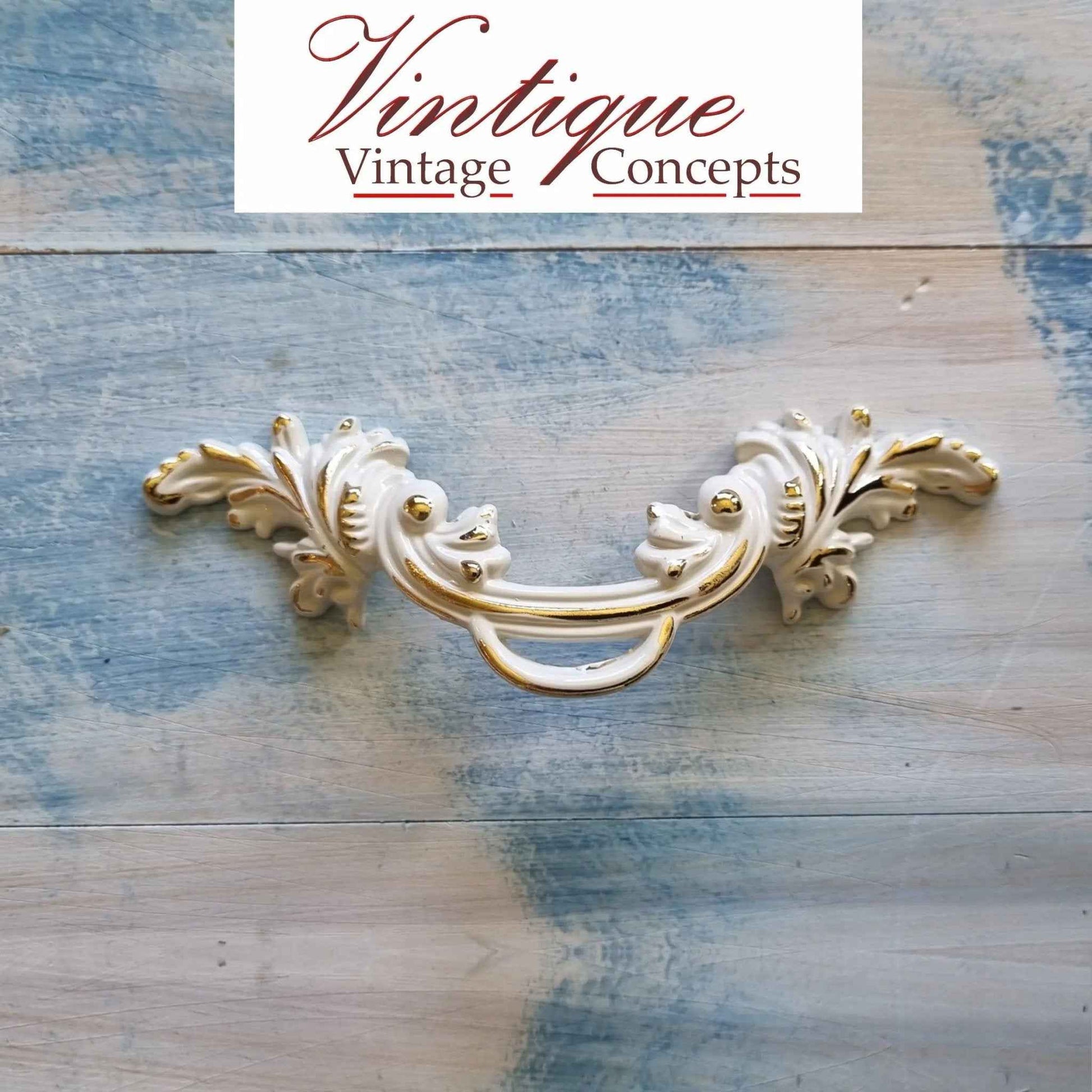 French Provence Off White/Gold Ornate Drawer handle 135mm long