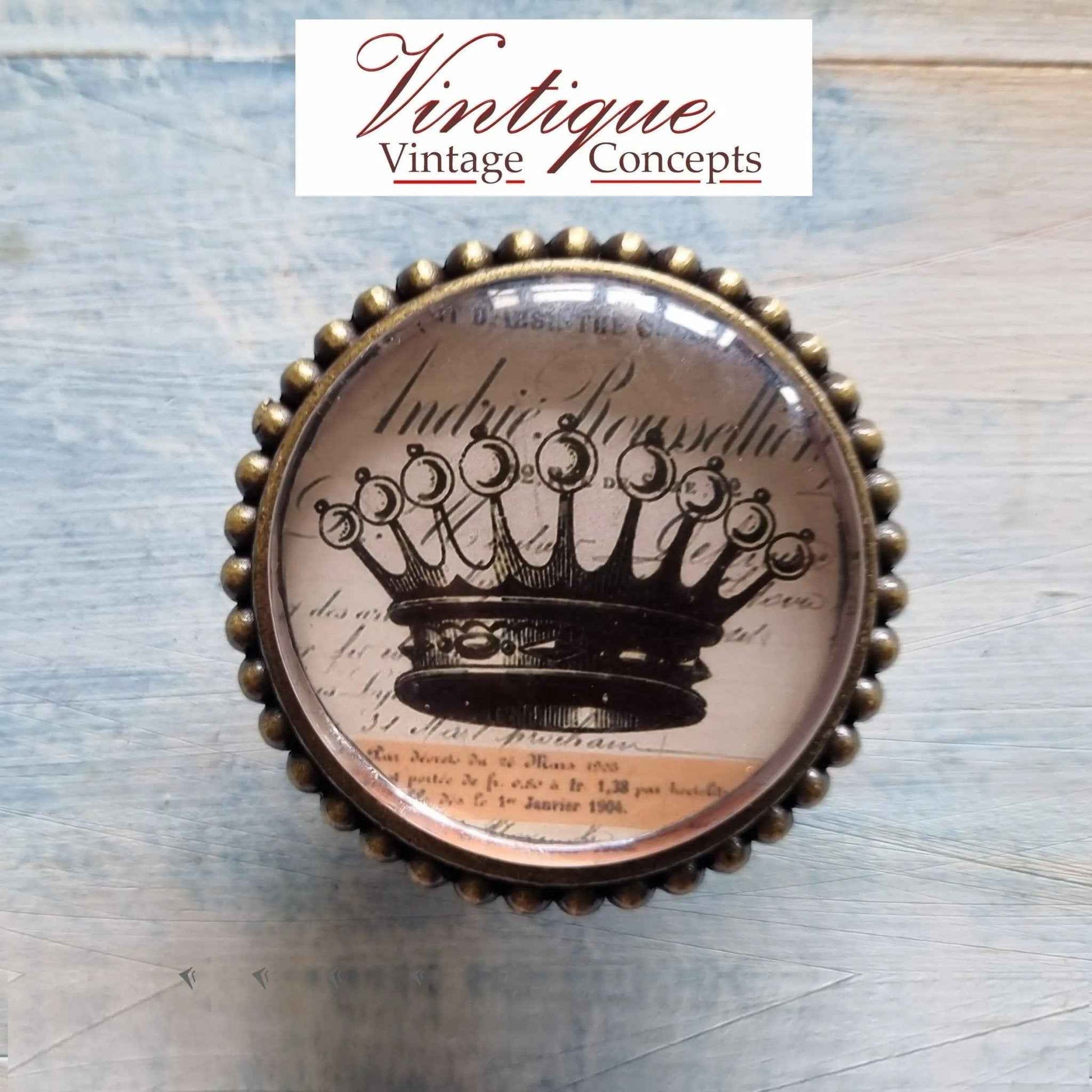 French series Vintage Glass/Zinc Alloy Gold Knob 54mm Royal Crown