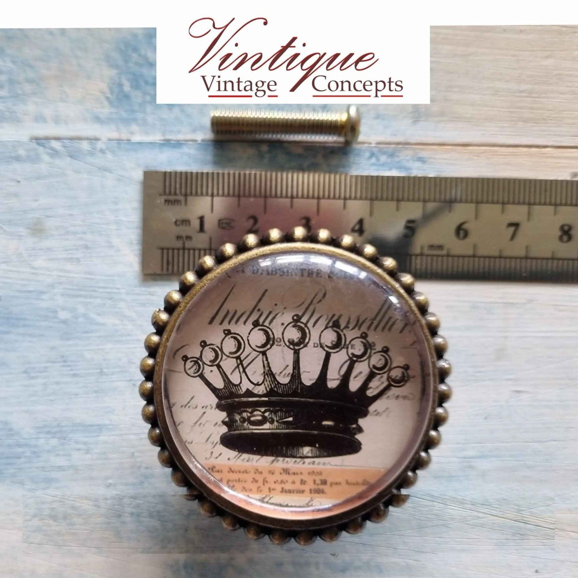 French series Vintage Glass/Zinc Alloy Gold Knob 54mm Royal Crown