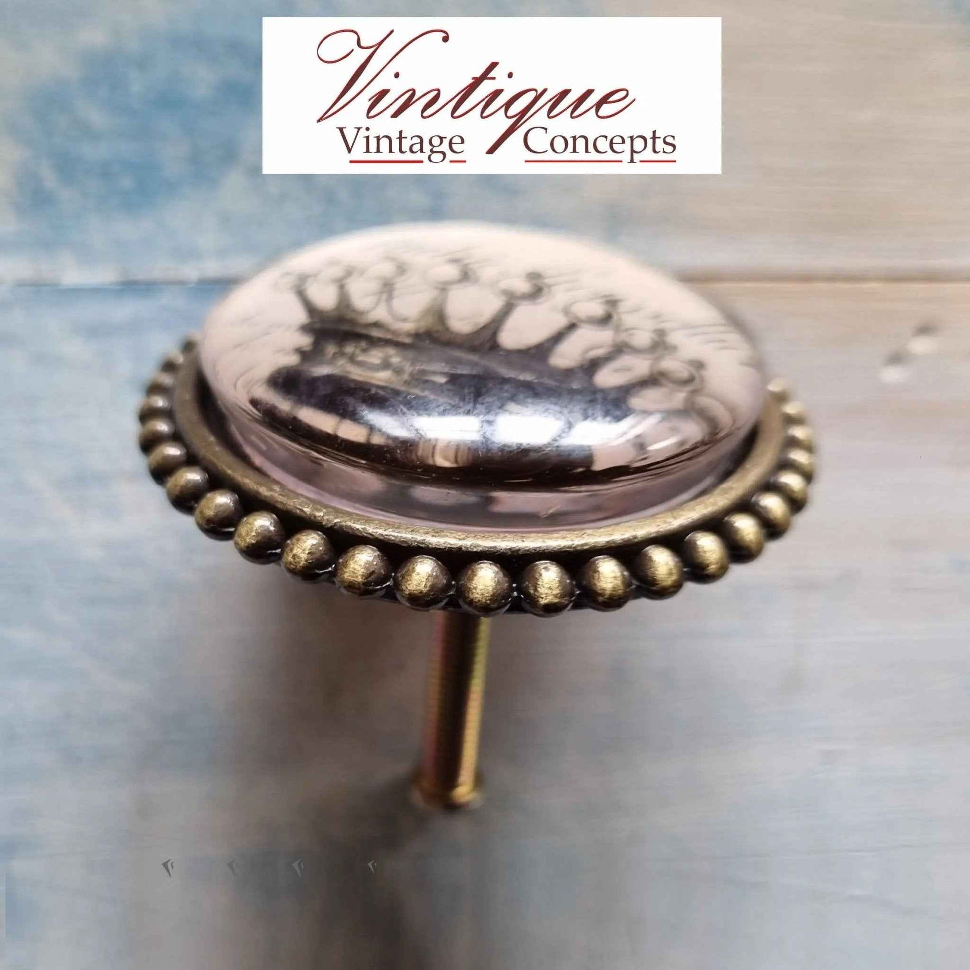 French series Vintage Glass/Zinc Alloy Gold Knob 54mm Royal Crown