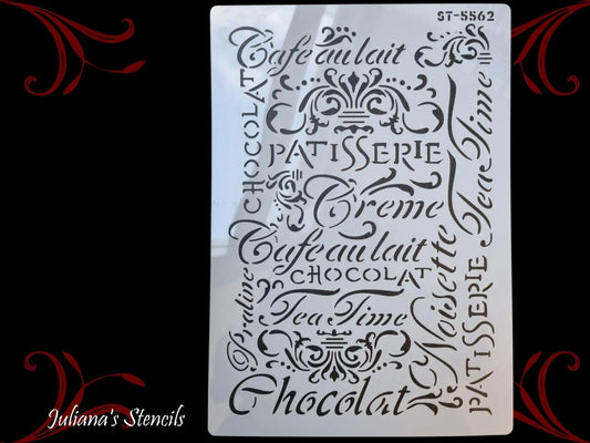French Words vintage furniture paint stencil (A4 Size) also good with cake making-Vintique Concepts