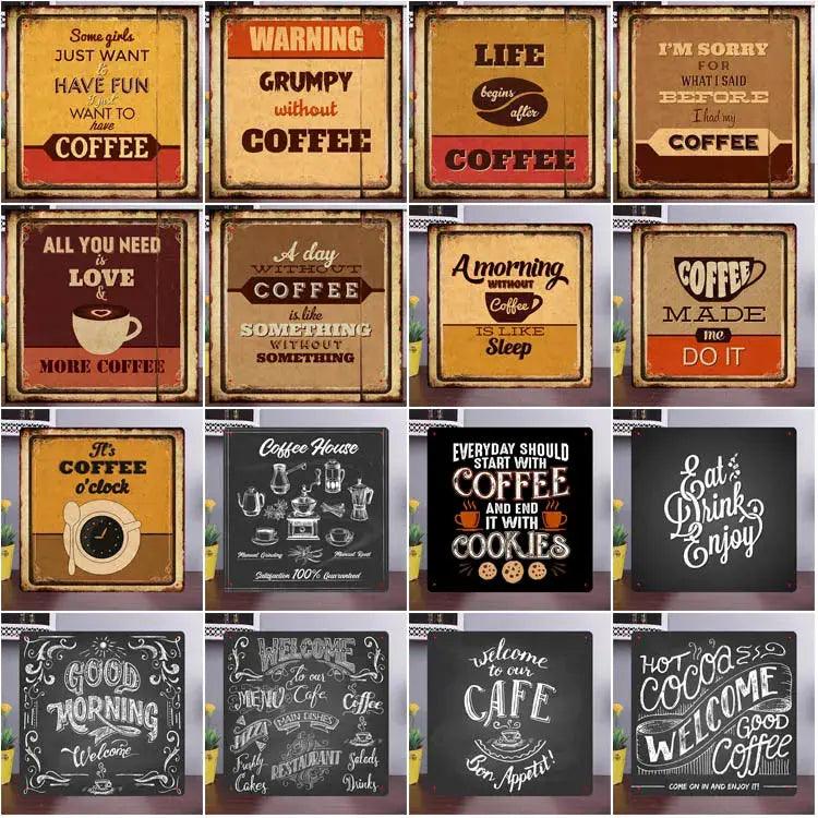 Fresh Roasted Coffee-Square cafe Tin Sign-30cm x 30cm-Vintique Concepts