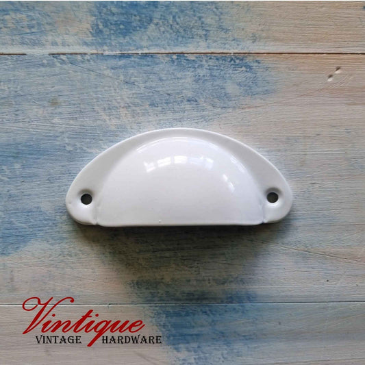 Half Moon Drawer Pull  Handle Antique White 86mm