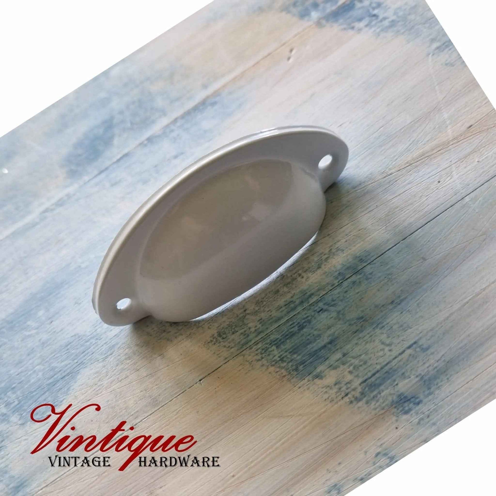 Half Moon Drawer Pull  Handle Antique White 86mm