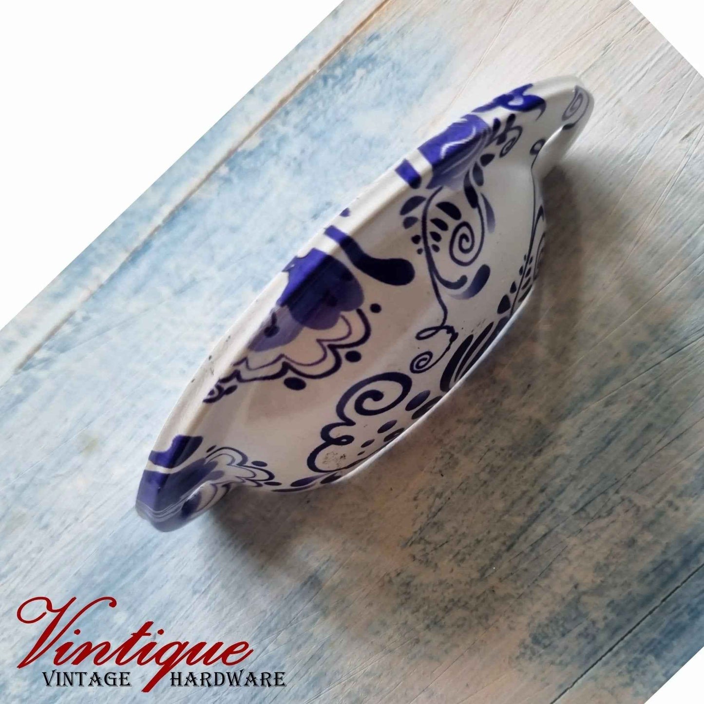 Half Moon Drawer Pull  Handle Blue Vines 86mm-Custom Colours