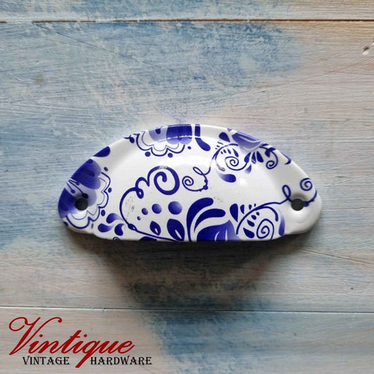 Half Moon Drawer Pull  Handle Blue Vines 86mm-Custom Colours