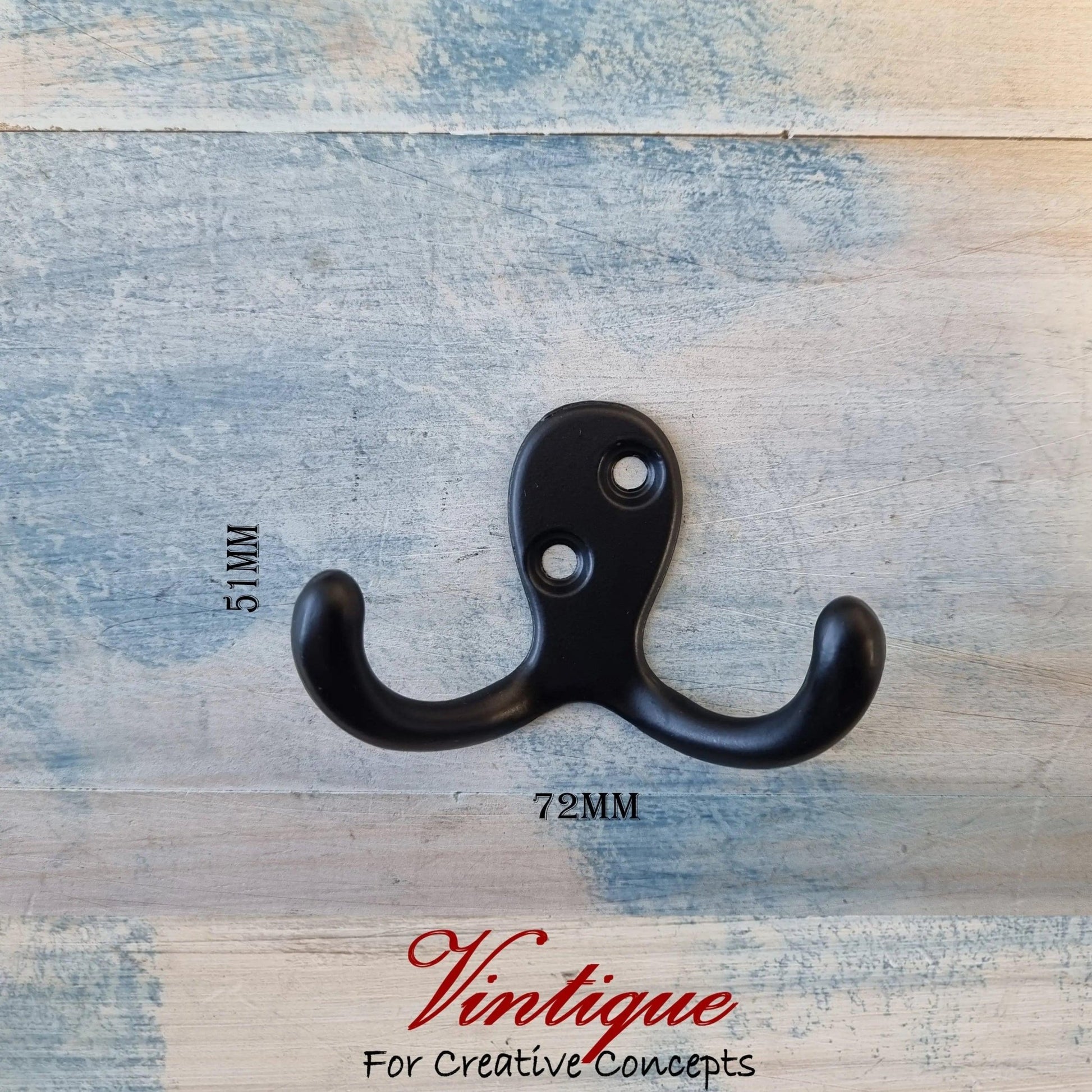 Heavy Duty 2 prong Coathook BLACK 72mm x 51mm-Vintique Concepts
