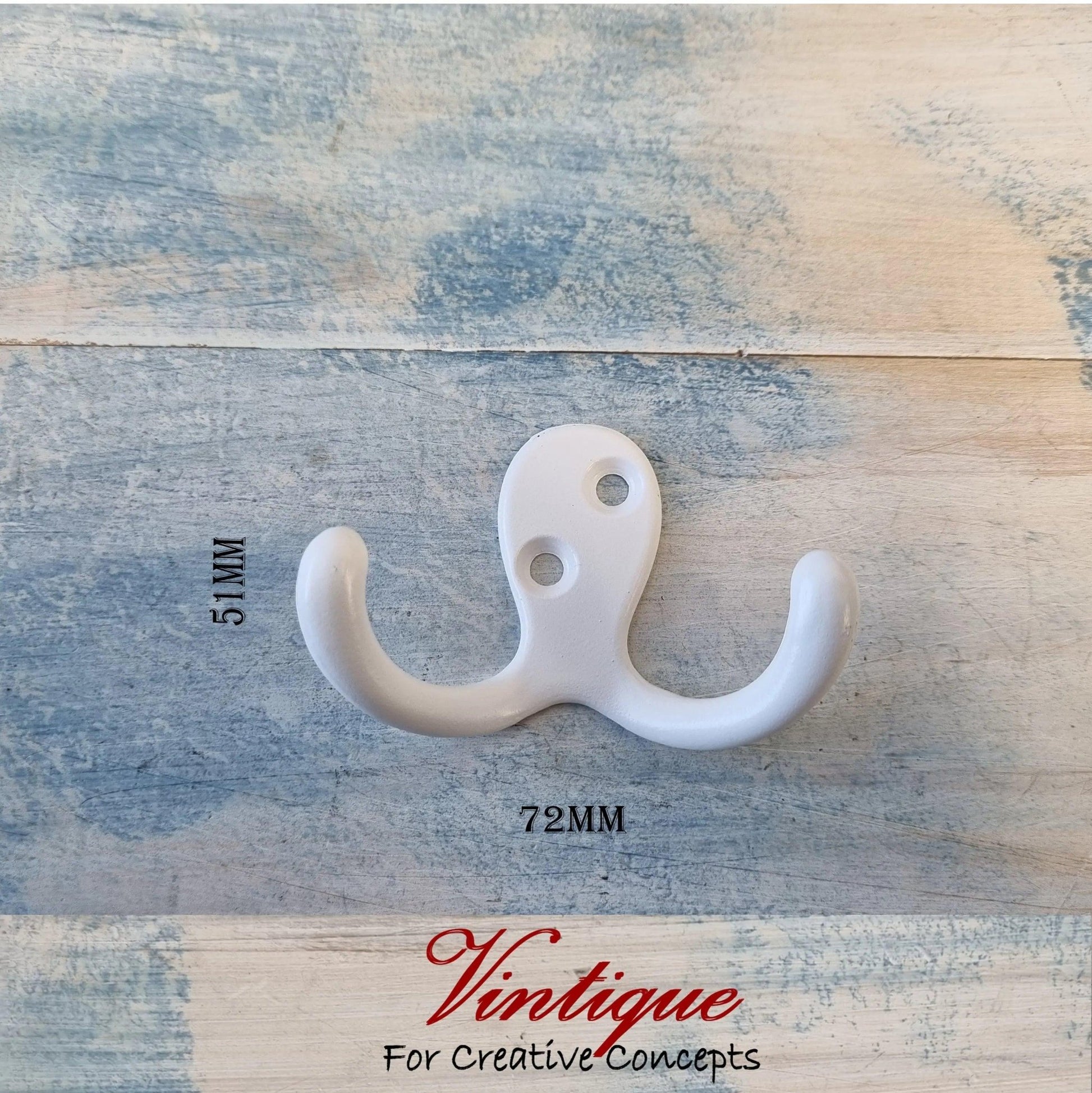 Heavy Duty 2 prong Coathook WHITE 72mm x 51mm-Vintique Concepts