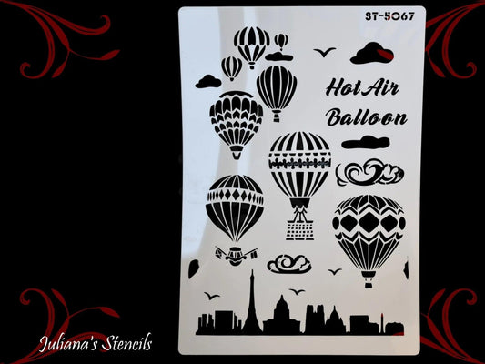 Hot Air Balloons Vintage look furniture paint stencil (A4 Size)-Vintique Concepts