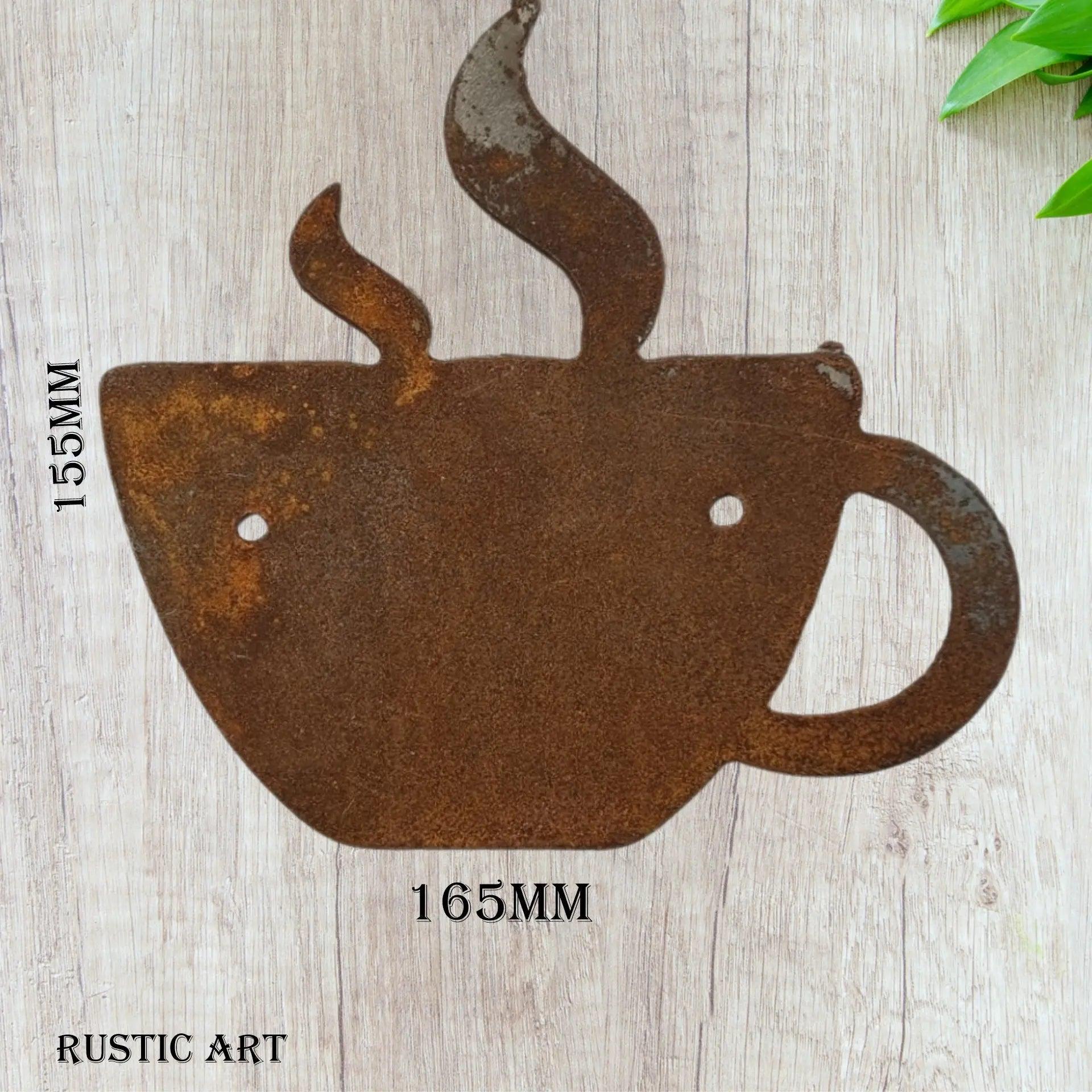 Hot cup of Coffee -Rusty metal  art 165mm x 155mm-Vintique Concepts