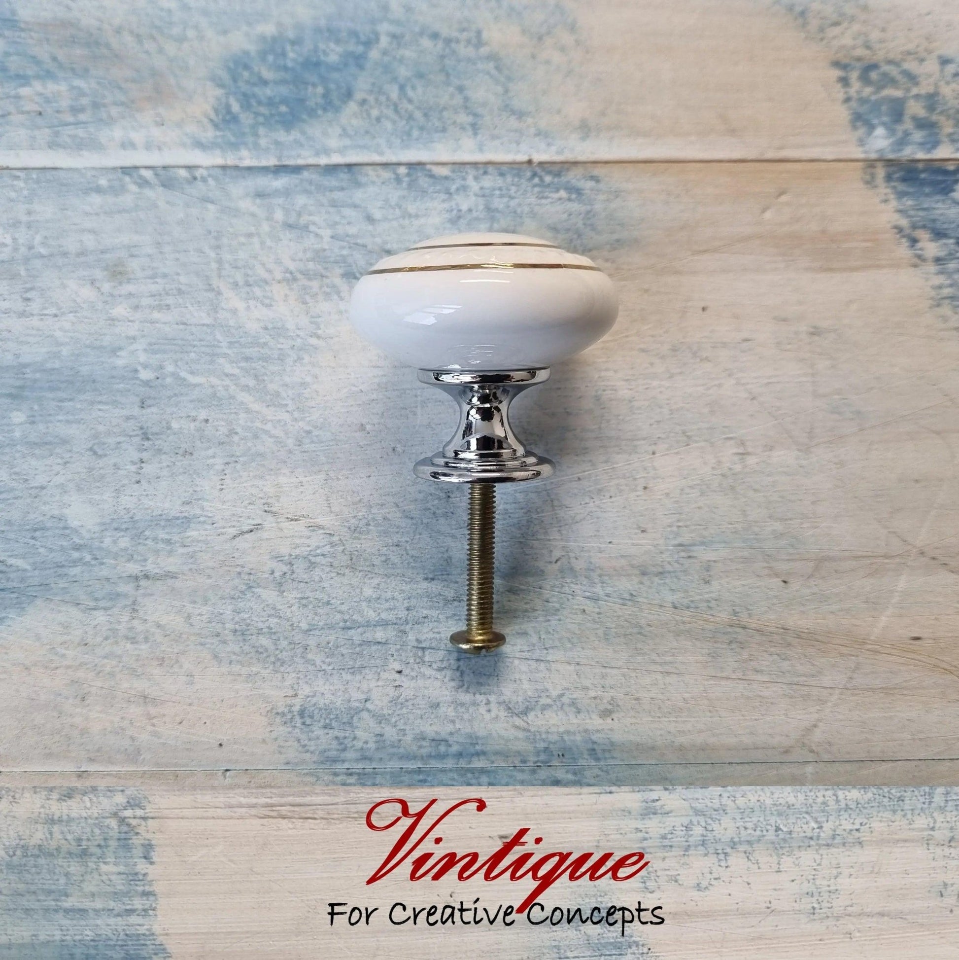 ITALIA Ceramic Cabinet Drawer Knob White with Gold inlay 35mm Dia-Vintique Concepts