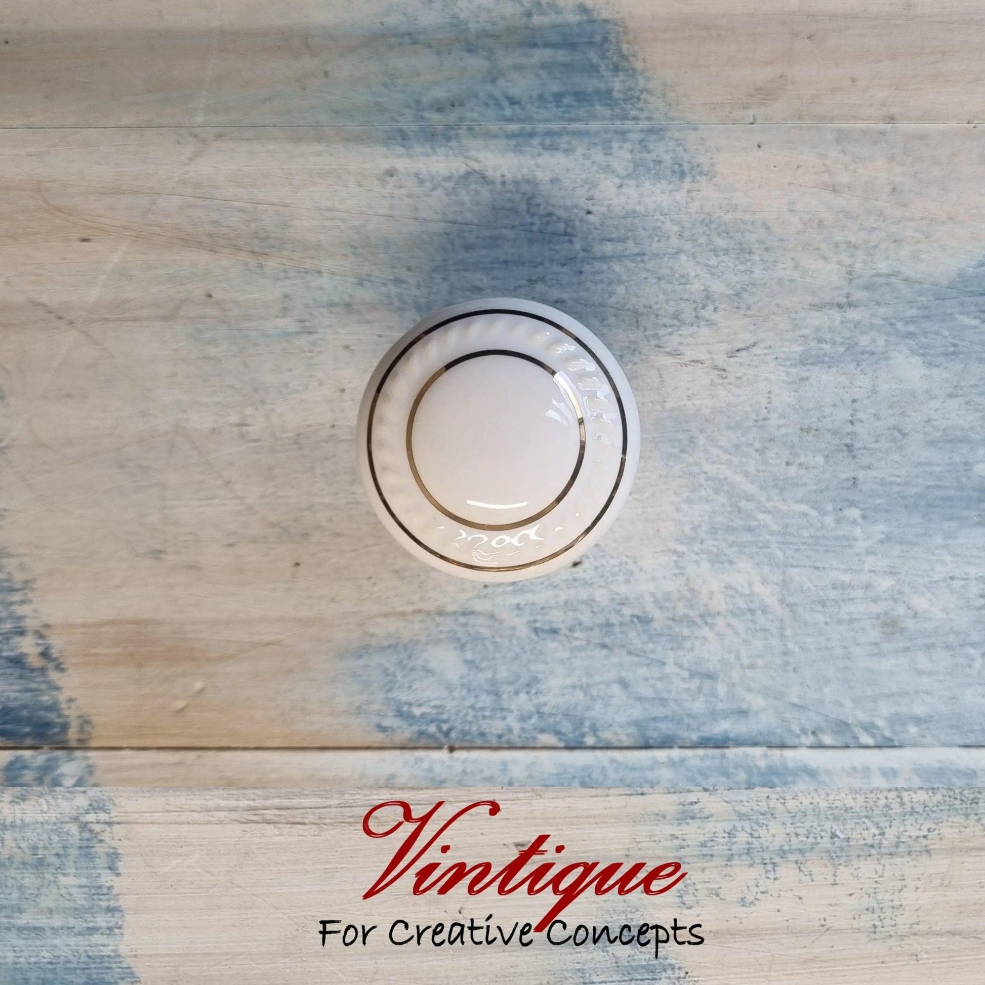 ITALIA Ceramic Cabinet Drawer Knob White with Gold inlay 35mm Dia-Vintique Concepts