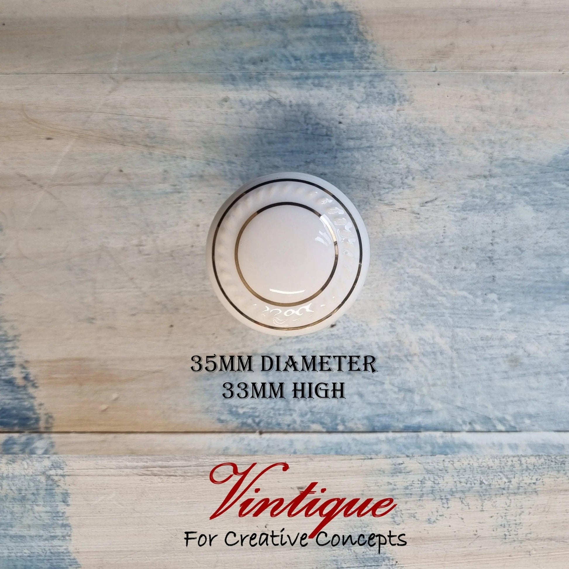 ITALIA Ceramic Cabinet Drawer Knob White with Gold inlay 35mm Dia-Vintique Concepts