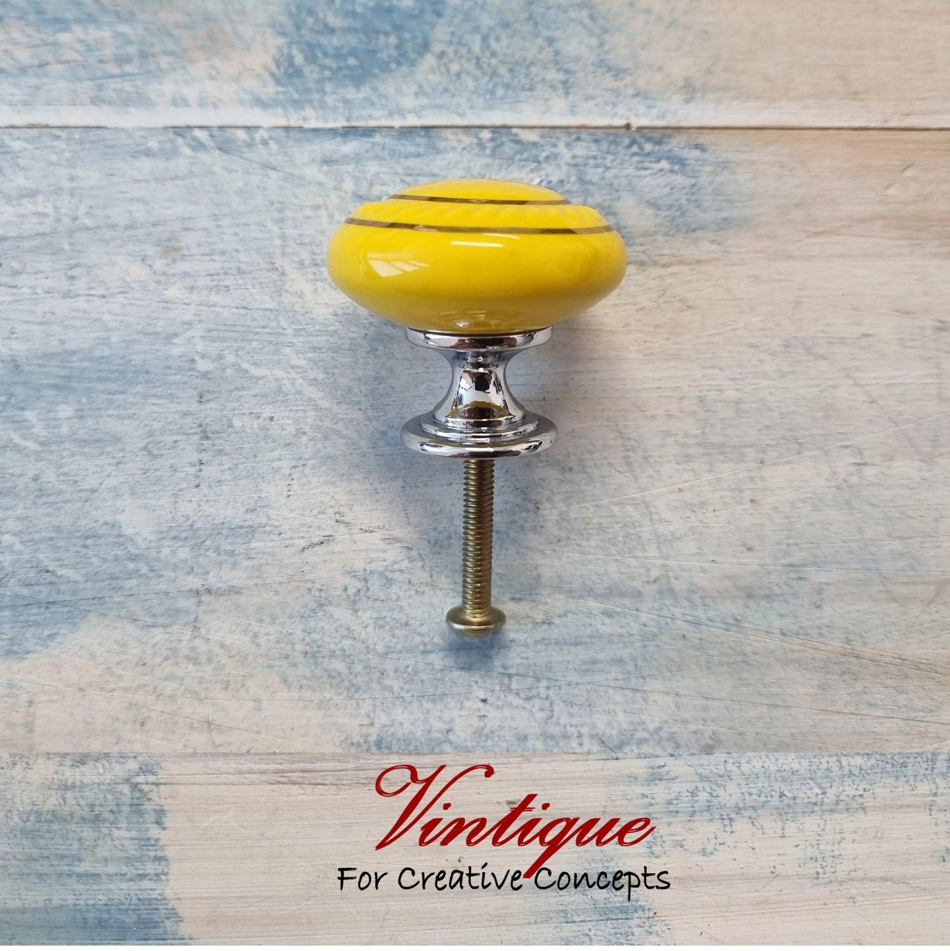 ITALIA Ceramic Cabinet Drawer Knob YELLOW with Gold inlay 35mm Dia-Vintique Concepts