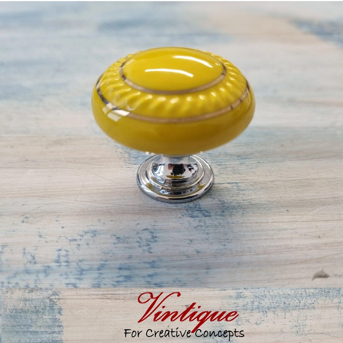 ITALIA Ceramic Cabinet Drawer Knob YELLOW with Gold inlay 35mm Dia-Vintique Concepts
