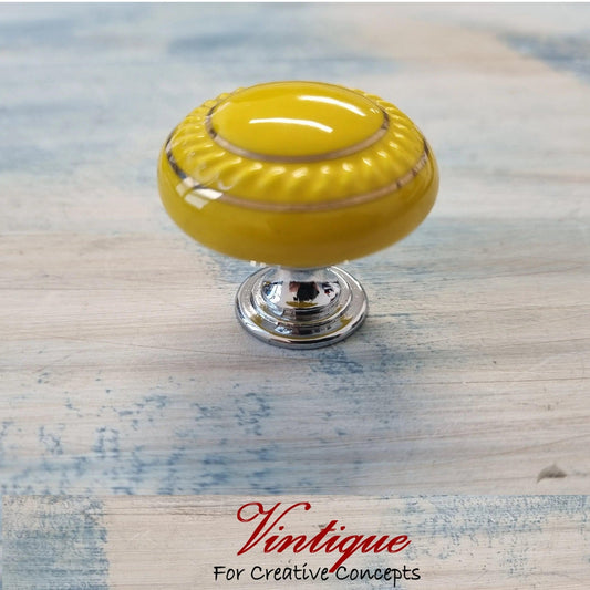 ITALIA Ceramic Cabinet Drawer Knob YELLOW with Gold inlay 35mm Dia-Vintique Concepts