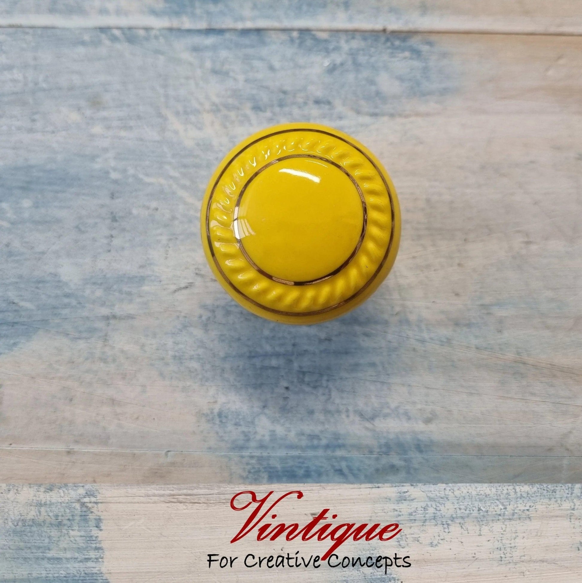 ITALIA Ceramic Cabinet Drawer Knob YELLOW with Gold inlay 35mm Dia-Vintique Concepts
