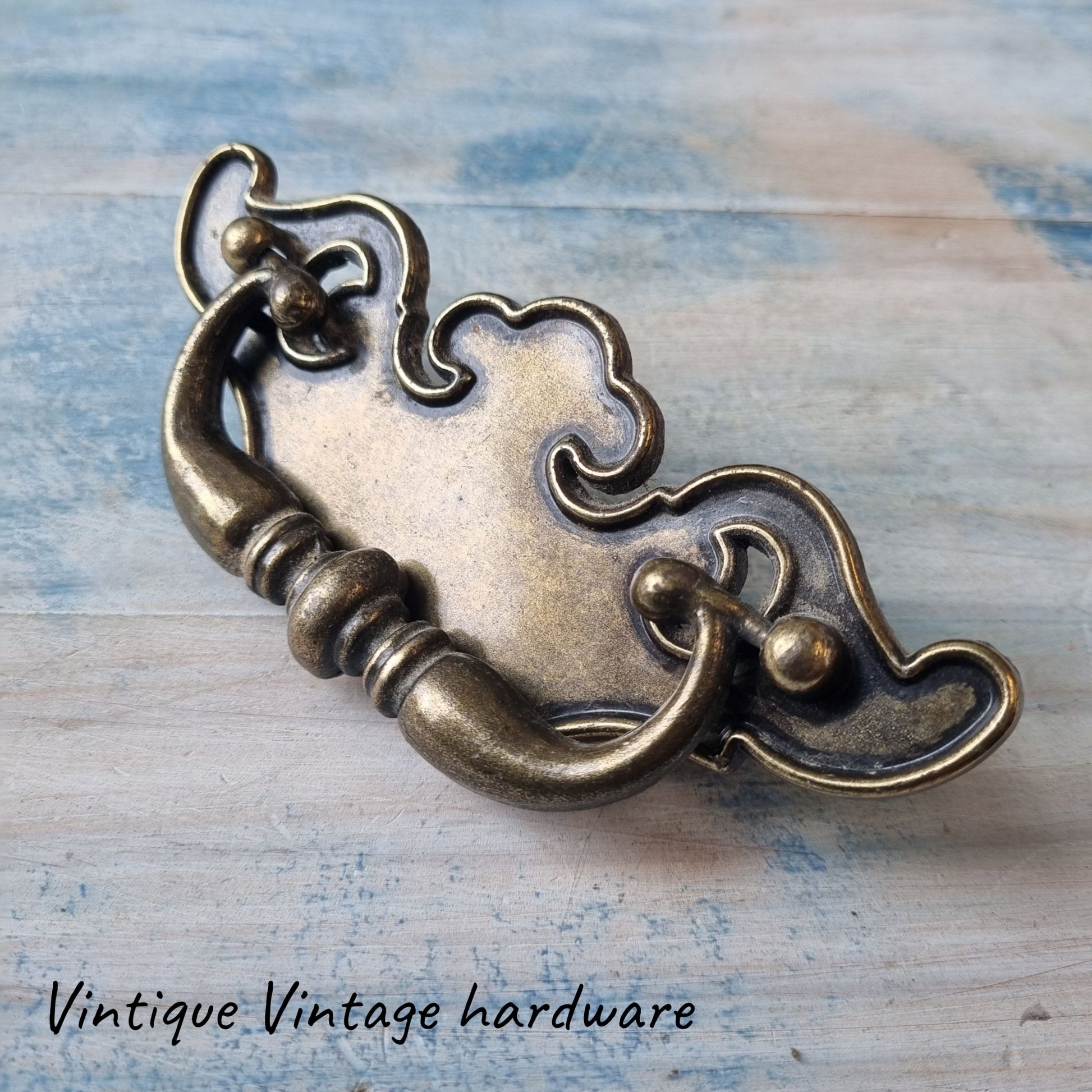 130mm long antique drawer handle with swing pull (pre-Loved)-Vintique Concepts