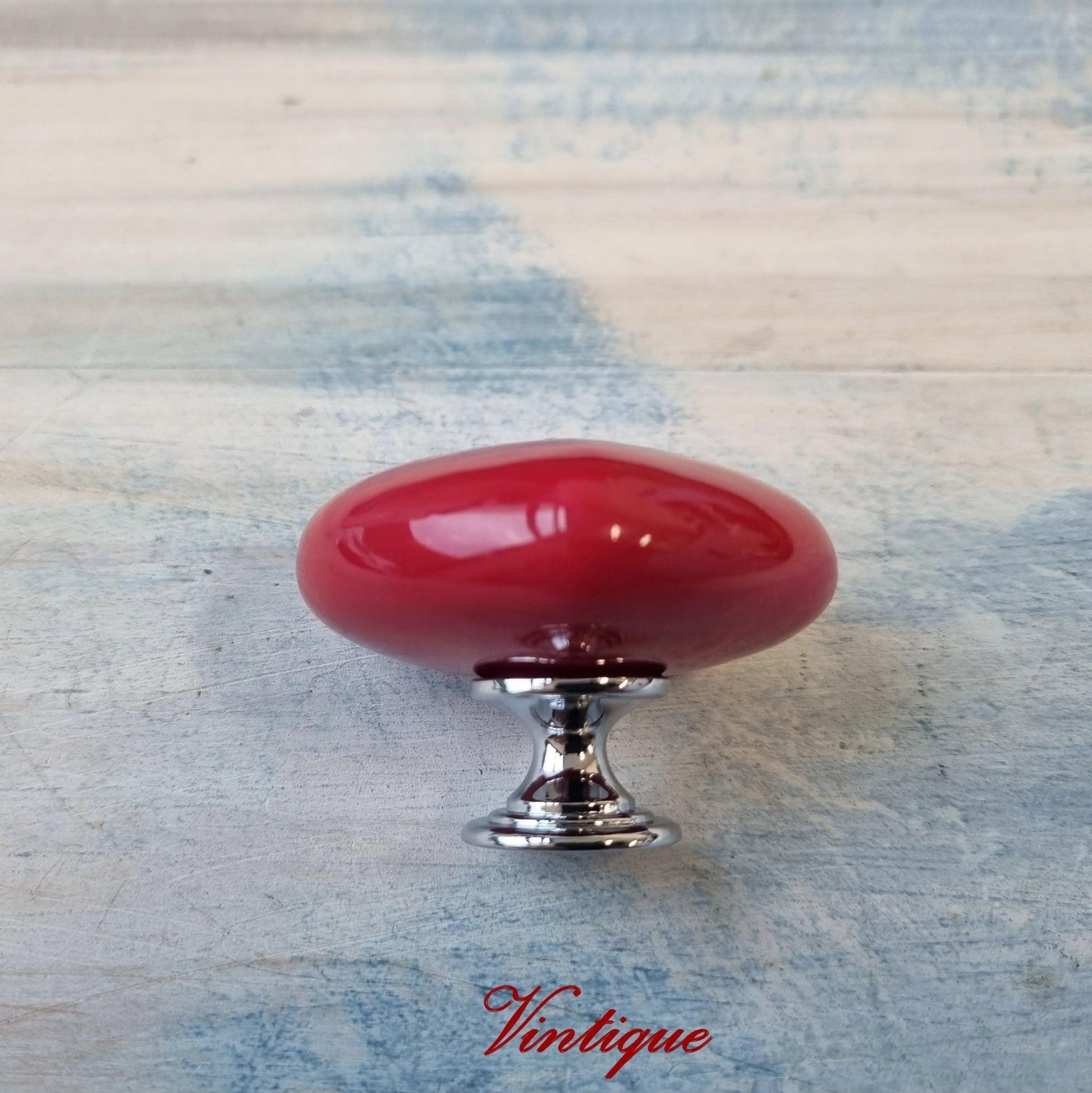 LARGE RED HEART Ceramic Cabinet Drawer Knob 51mm x 45mm-Vintique Concepts