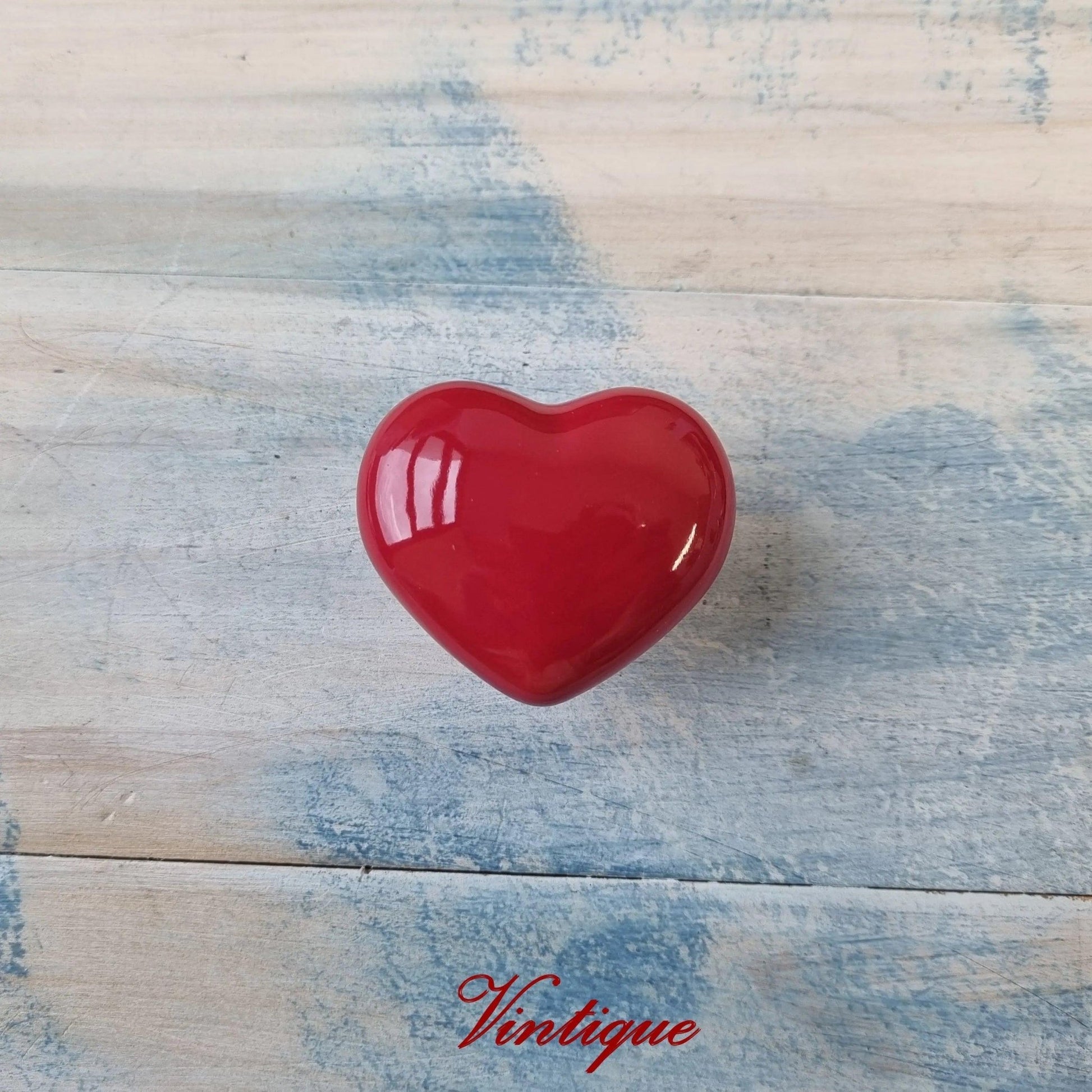 LARGE RED HEART Ceramic Cabinet Drawer Knob 51mm x 45mm-Vintique Concepts
