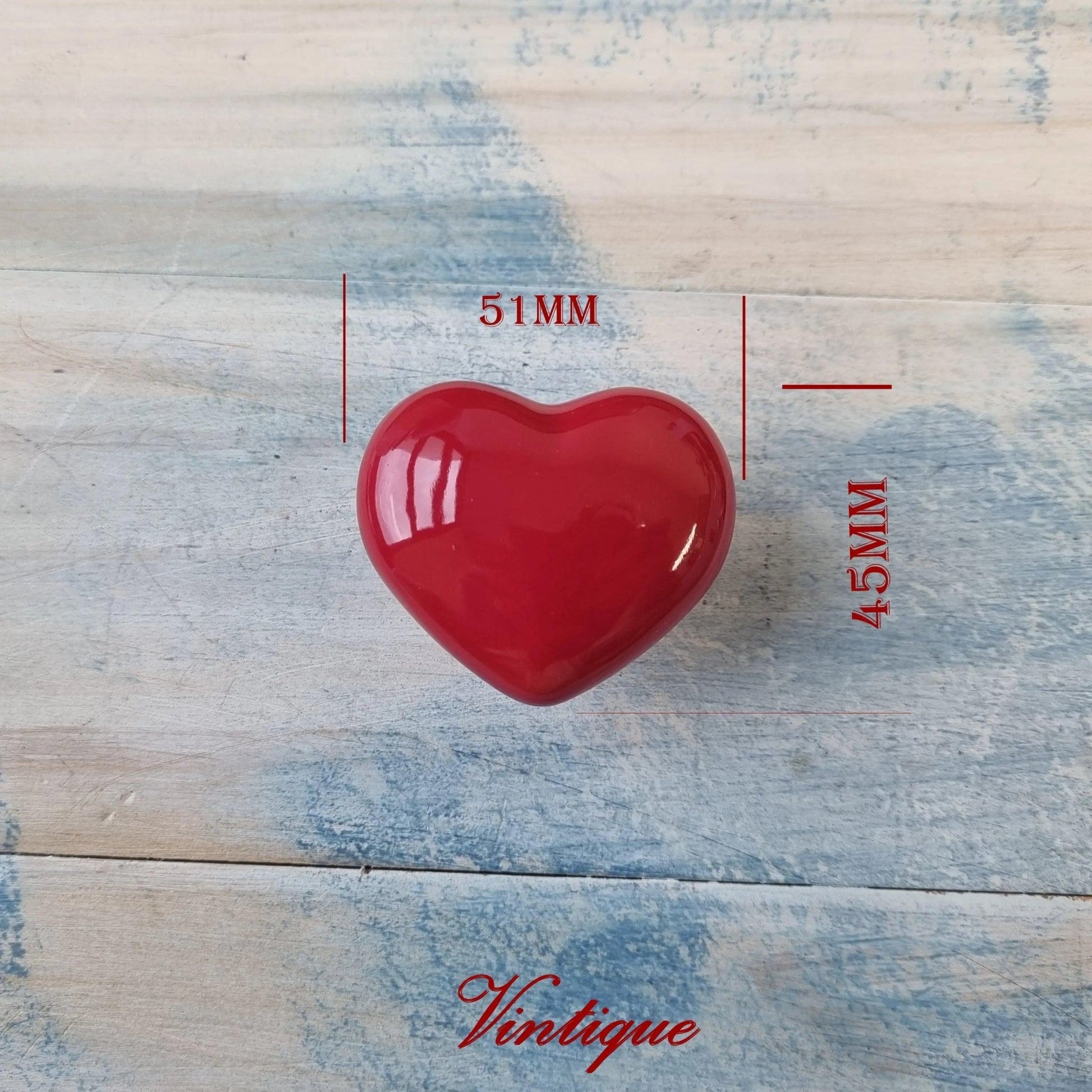 LARGE RED HEART Ceramic Cabinet Drawer Knob 51mm x 45mm-Vintique Concepts