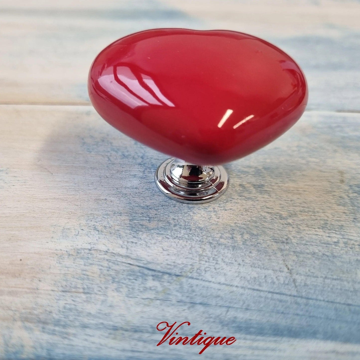 LARGE RED HEART Ceramic Cabinet Drawer Knob 51mm x 45mm-Vintique Concepts