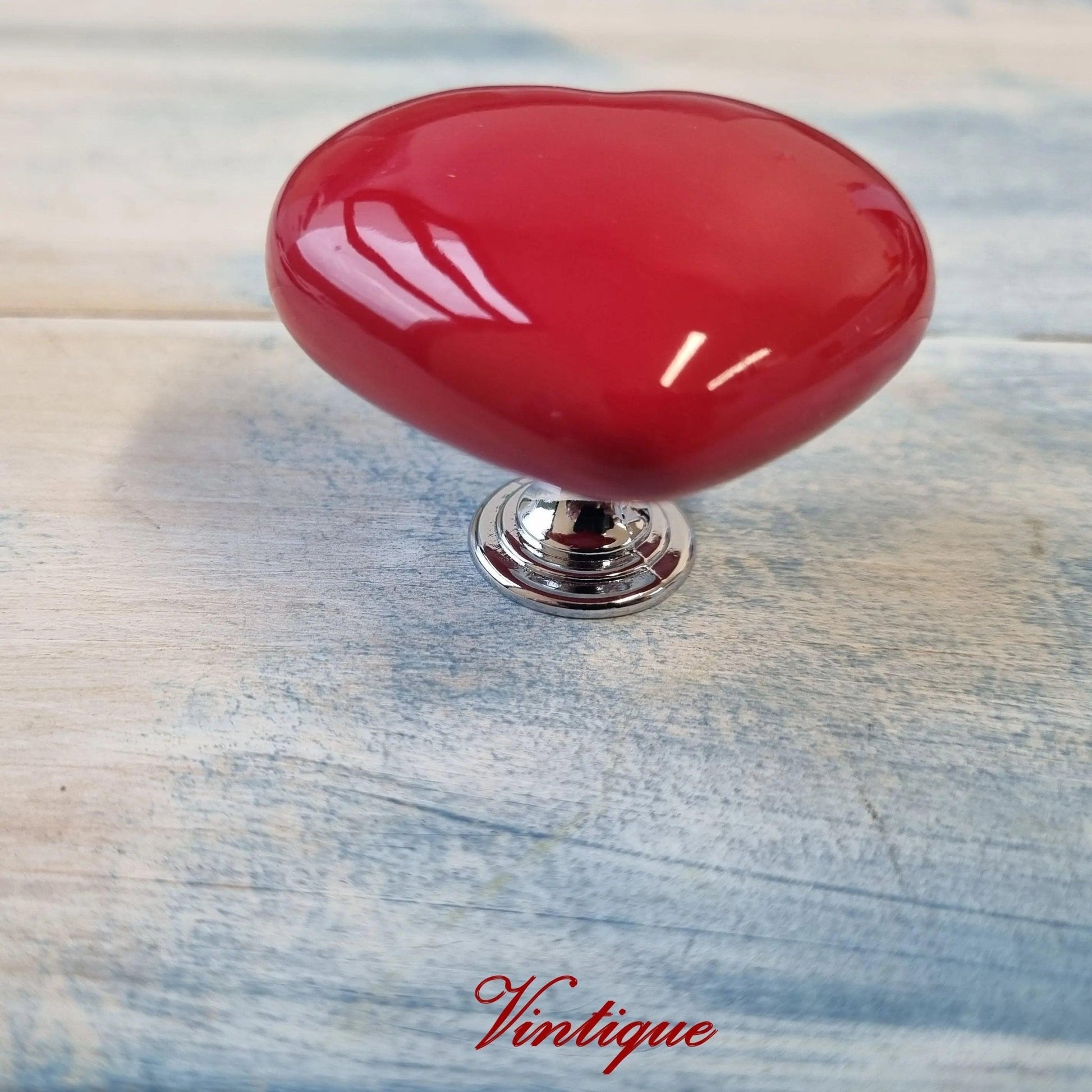 LARGE RED HEART Ceramic Cabinet Drawer Knob 51mm x 45mm-Vintique Concepts
