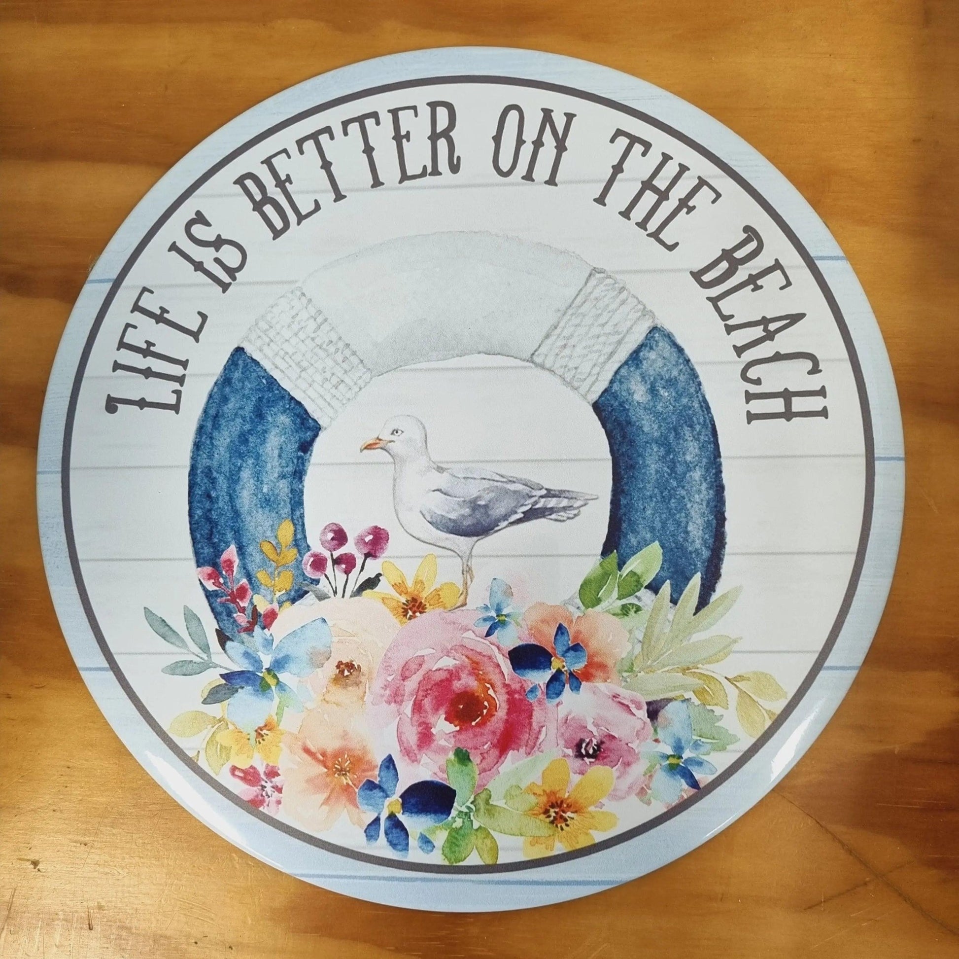 life is better..-Round beach Tin Sign-30cm dia-Vintique Concepts