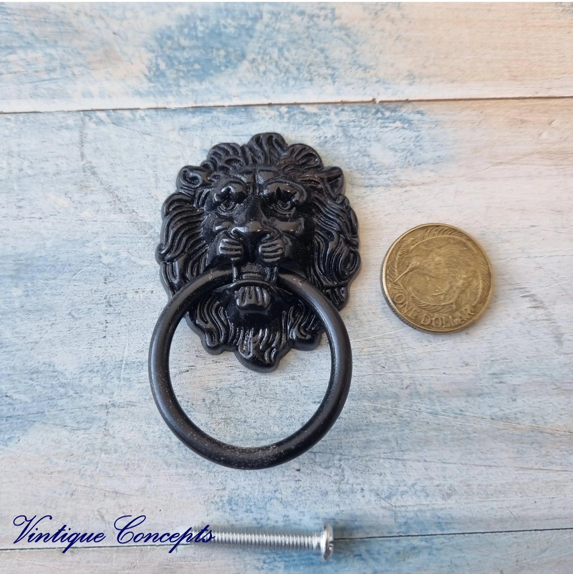 Lion Head Ring Drawer  Pull BLACK- 43mm x 67mm-Vintique Concepts