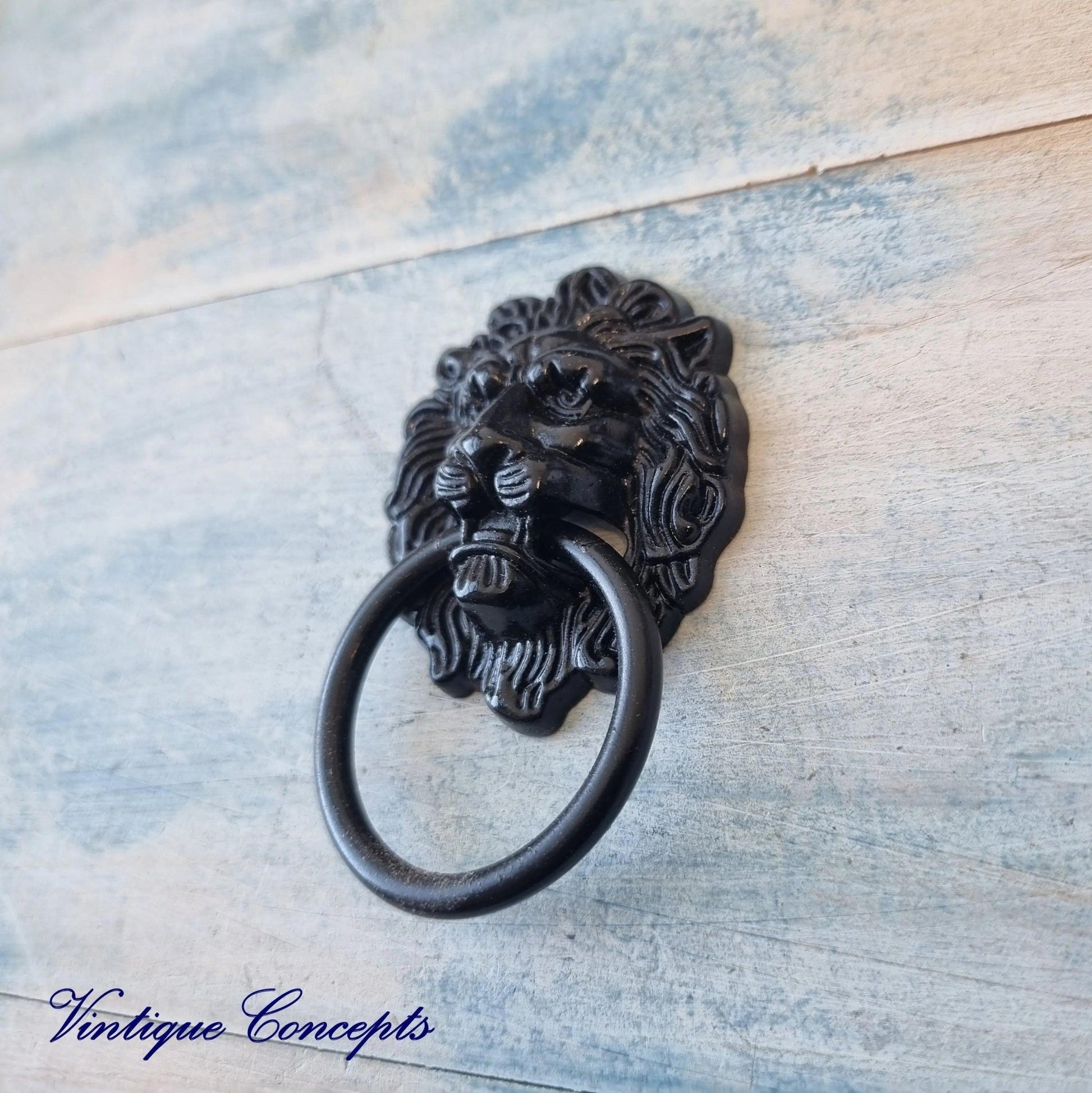 Lion Head Ring Drawer  Pull BLACK- 43mm x 67mm-Vintique Concepts