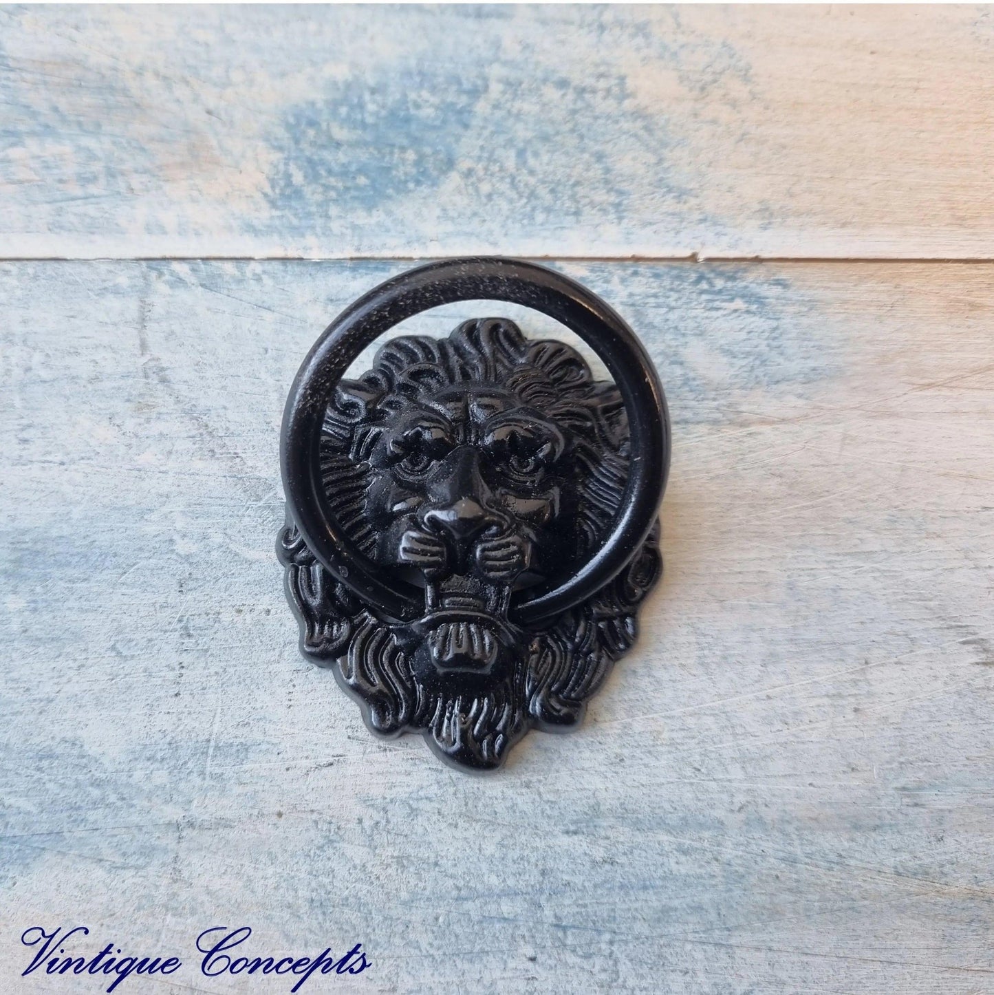 Lion Head Ring Drawer  Pull BLACK- 43mm x 67mm-Vintique Concepts