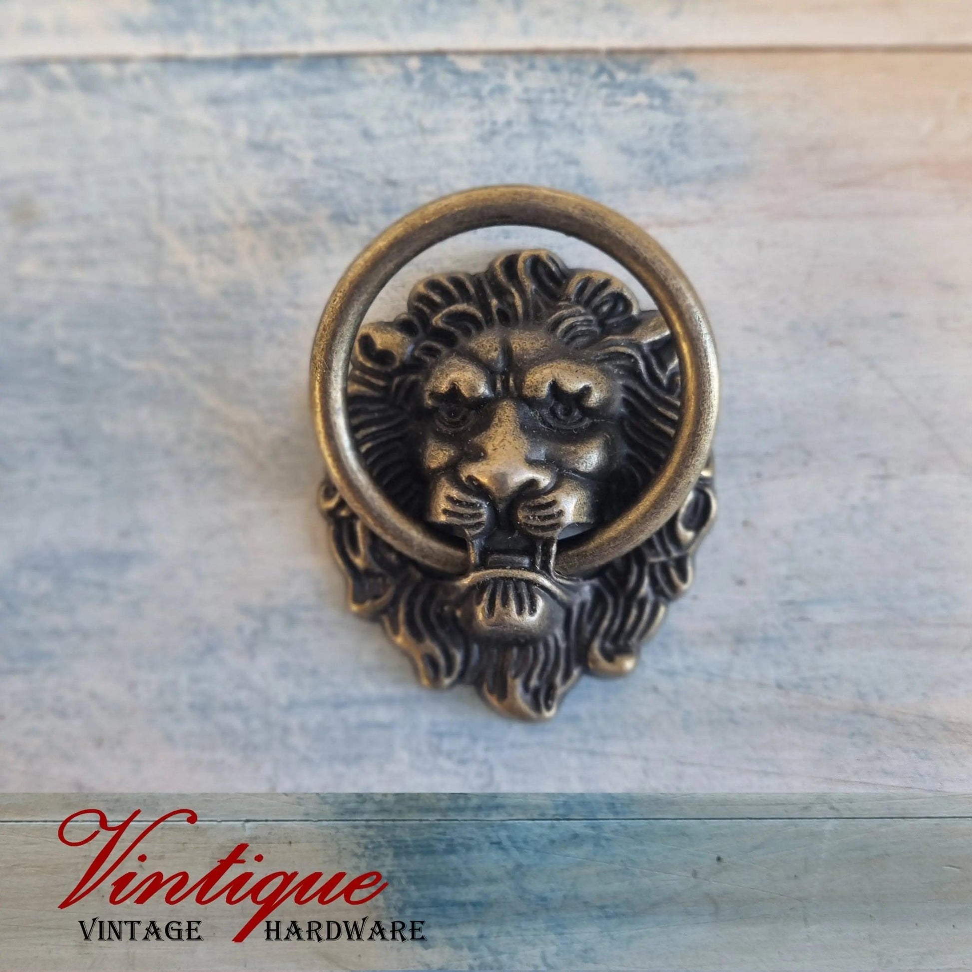 Lion Head Ring Pull Bronze- 43mm x 67mm-Vintique Concepts