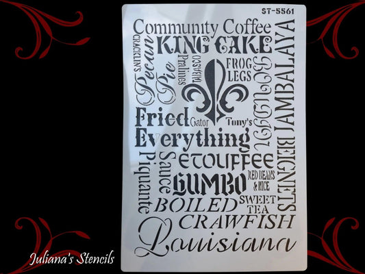 Louisiana Words vintage furniture paint stencil (A4 Size)-Vintique Concepts