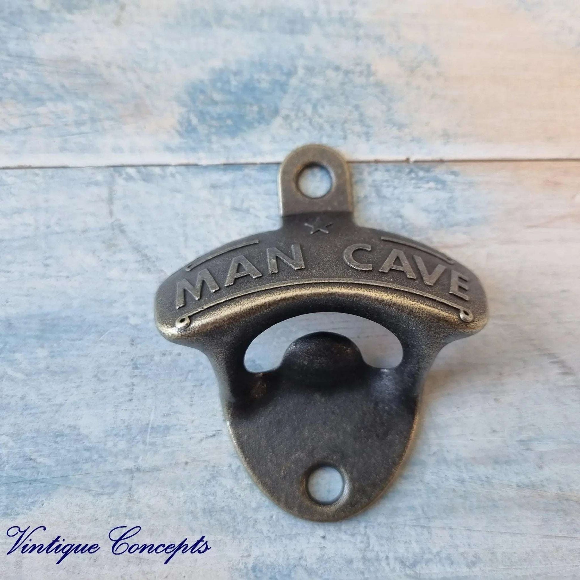 MANCAVE- Bronze heavy duty Wall Mounted Vintage Bottle opener for beer bottles etc - Vintique Concepts