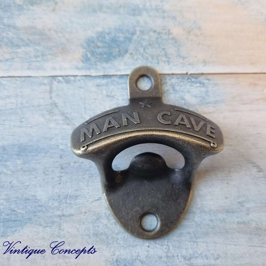 MANCAVE- Bronze heavy duty Wall Mounted Vintage Bottle opener for beer bottles etc - Vintique Concepts
