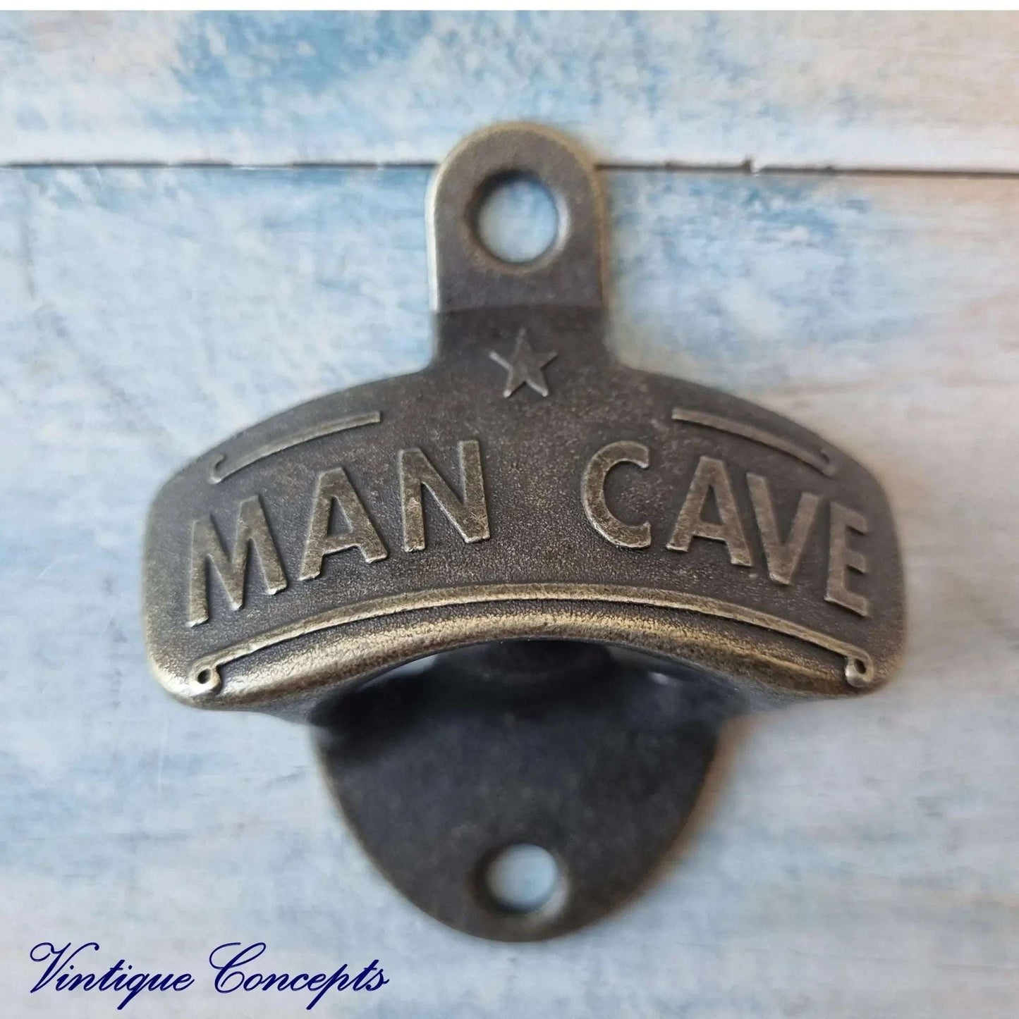 MANCAVE- Bronze heavy duty Wall Mounted Vintage Bottle opener for beer bottles etc - Vintique Concepts