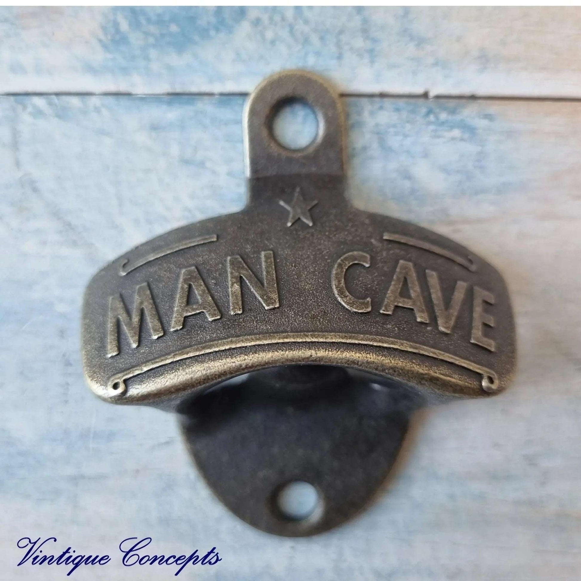 MANCAVE- Bronze heavy duty Wall Mounted Vintage Bottle opener for beer bottles etc - Vintique Concepts